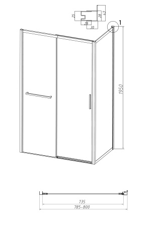 Душевая перегородка Grossman Style 200.K33.05.80.21.10 80х195 стекло тонированное профиль черный матовый
